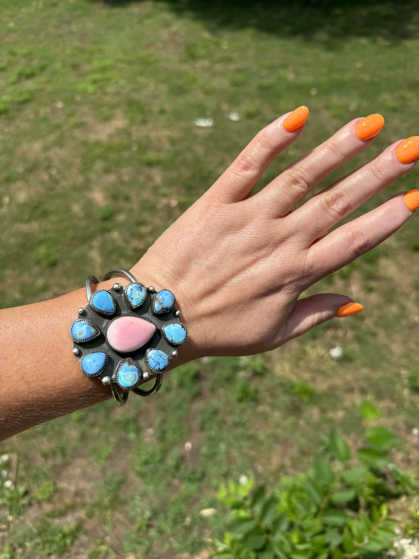 Pink conch and golden hills cuff