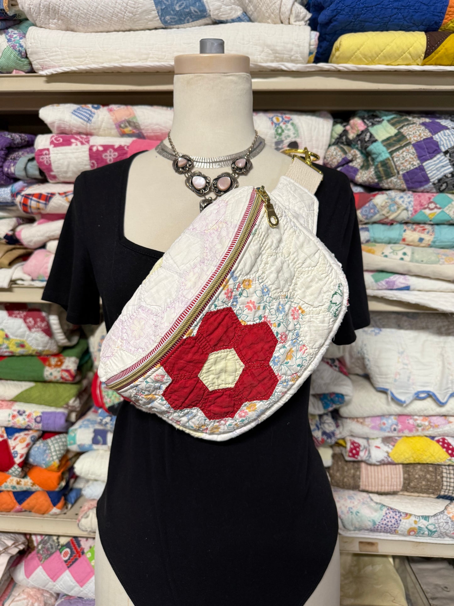 Red Floral Grandmother’s Garden Bum Bag