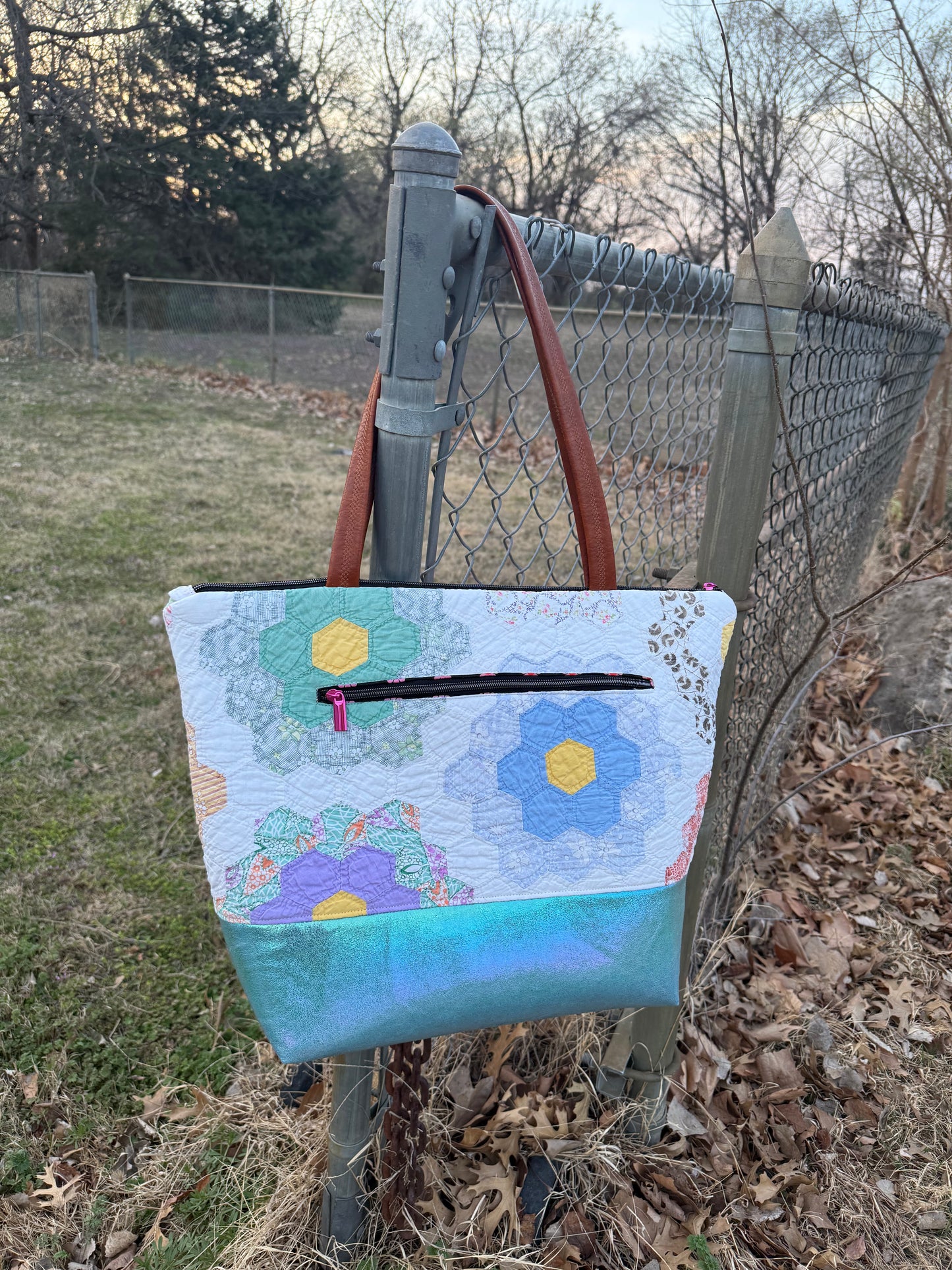 Blue Shimmer Flower Garden Tote