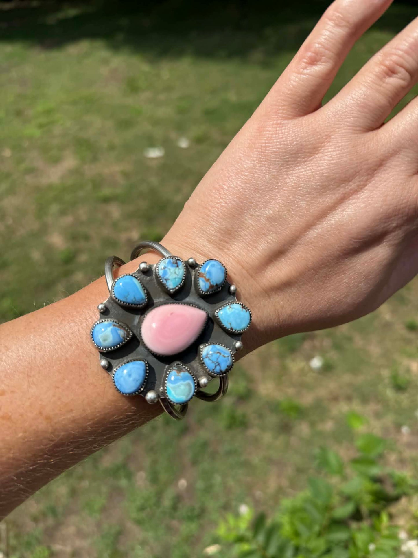 Pink conch and golden hills cuff
