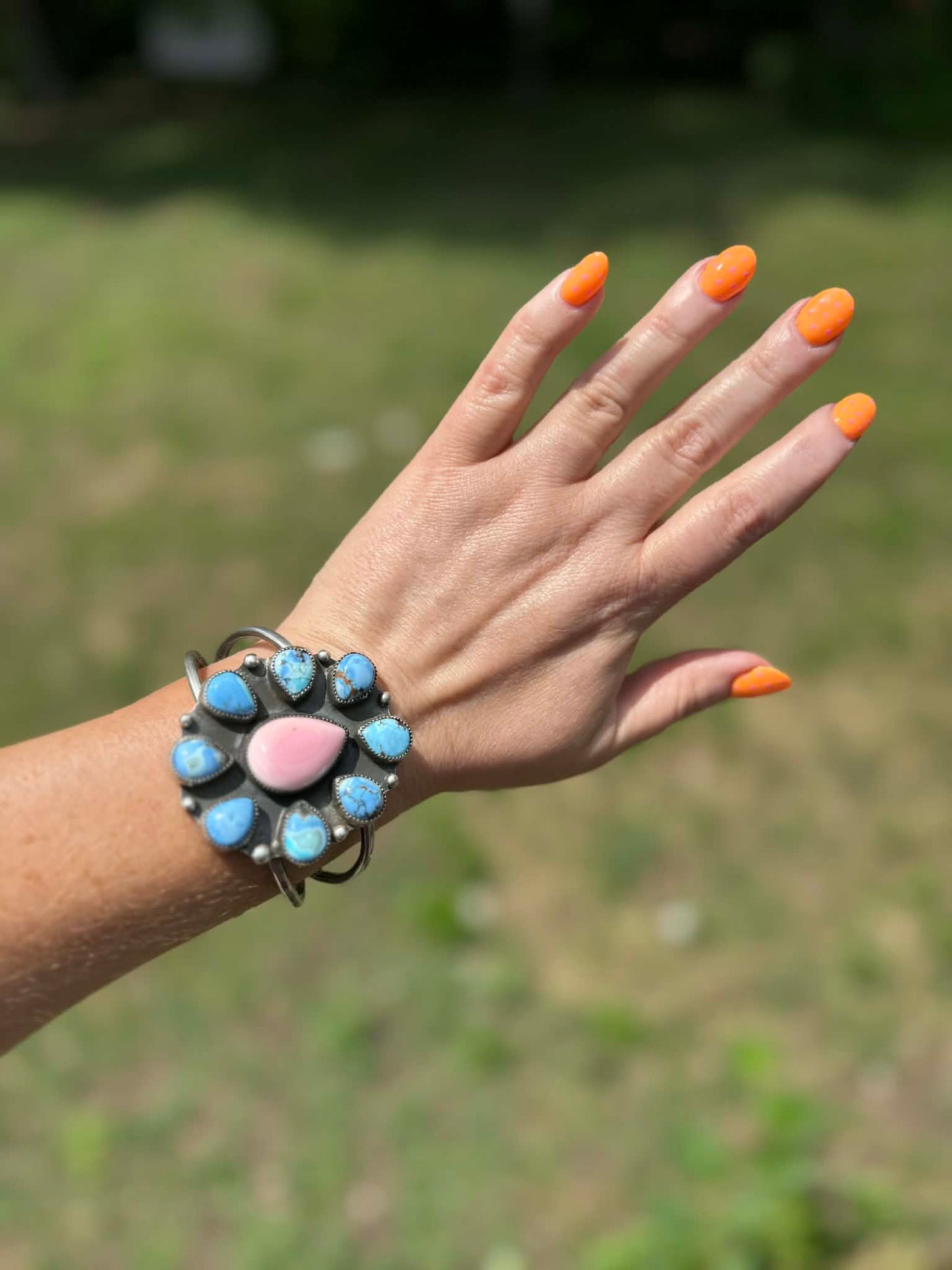 Pink conch and golden hills cuff