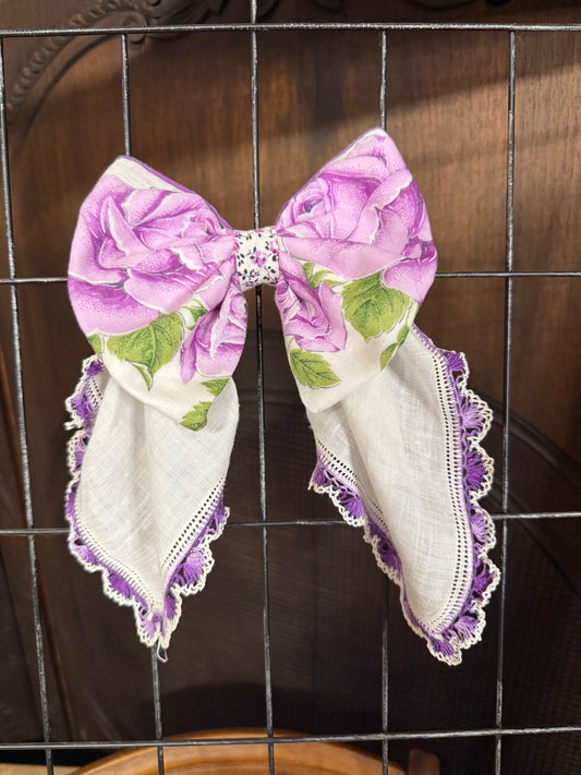 Purple & White hair bow