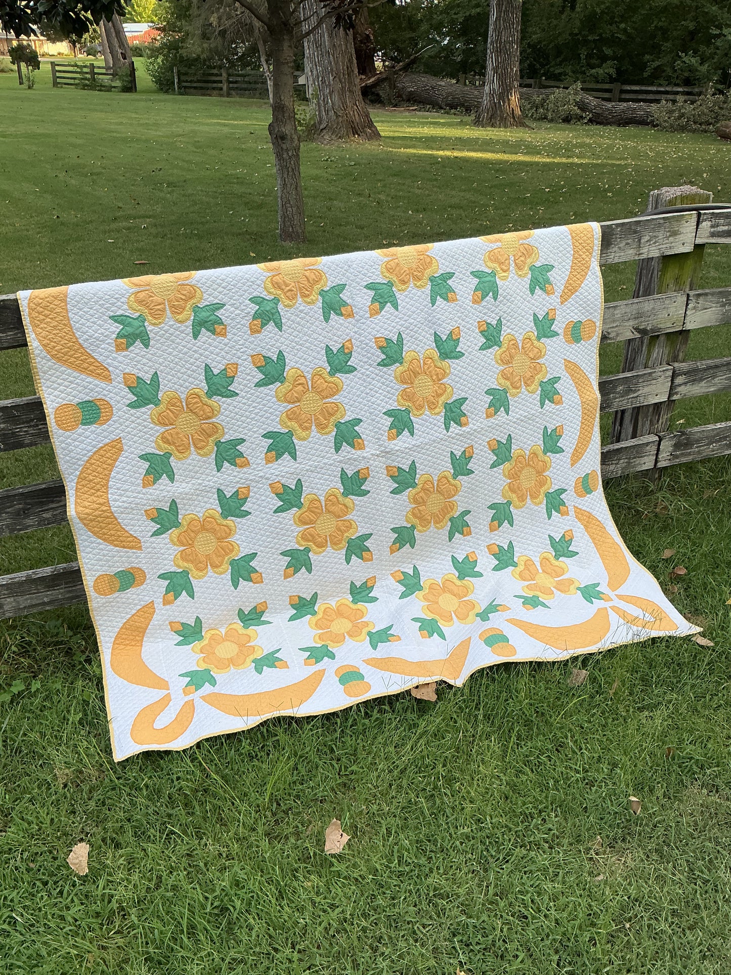 Yellow & Green Floral Appliqué Quilt
