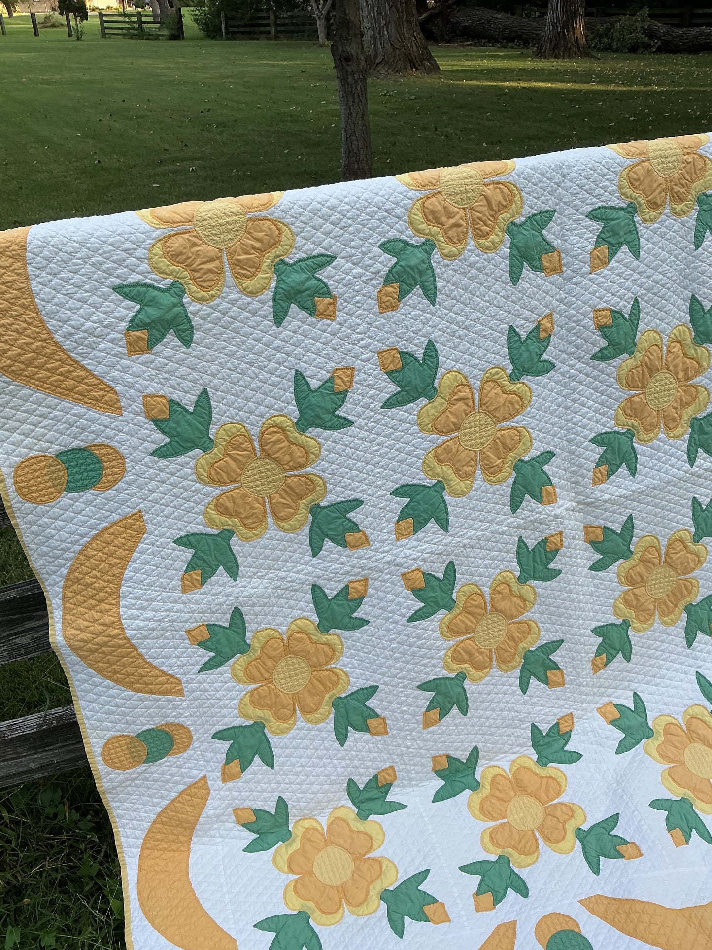 Yellow & Green Floral Appliqué Quilt