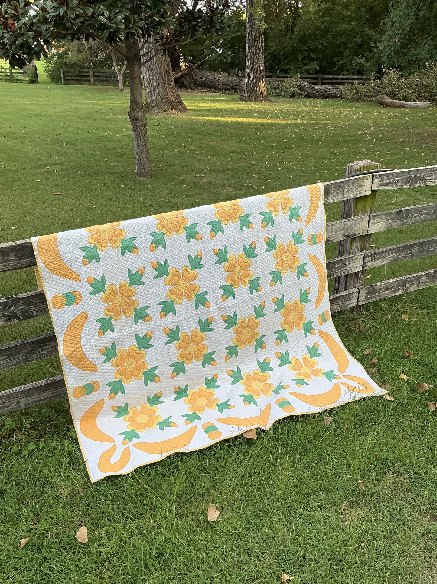 Yellow & Green Floral Appliqué Quilt