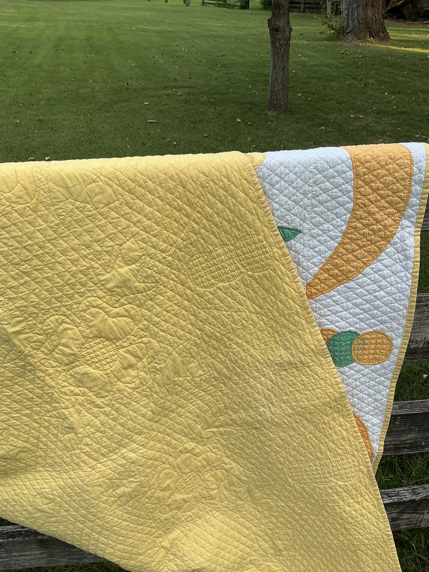 Yellow & Green Floral Appliqué Quilt
