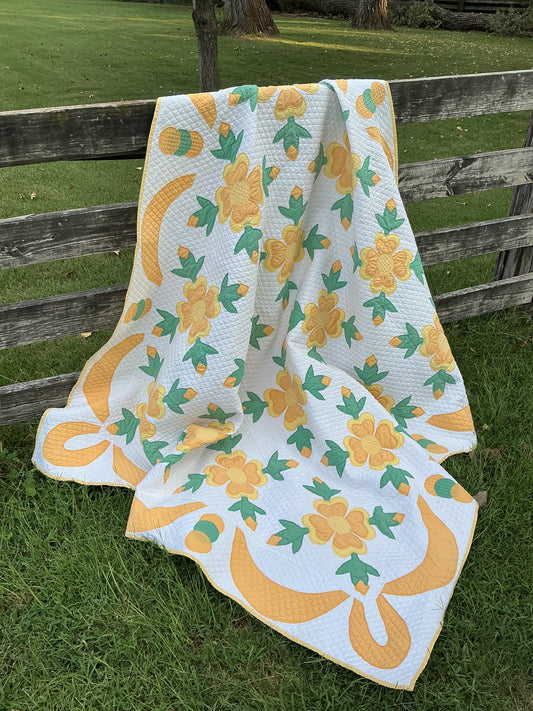 Yellow & Green Floral Appliqué Quilt