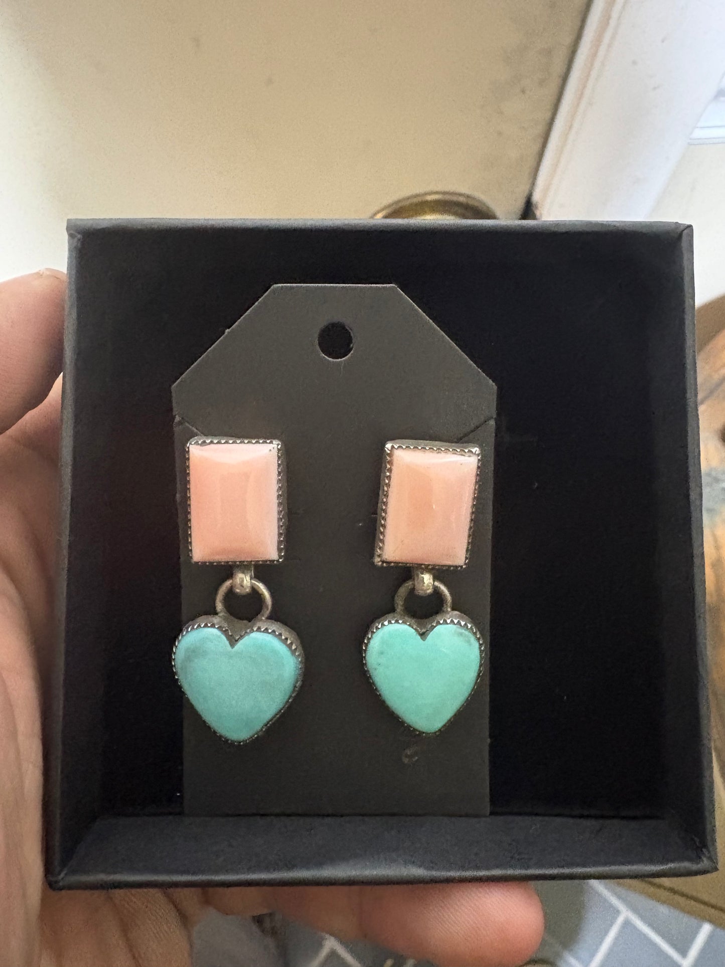 Pink conch and Kingman heart dangles