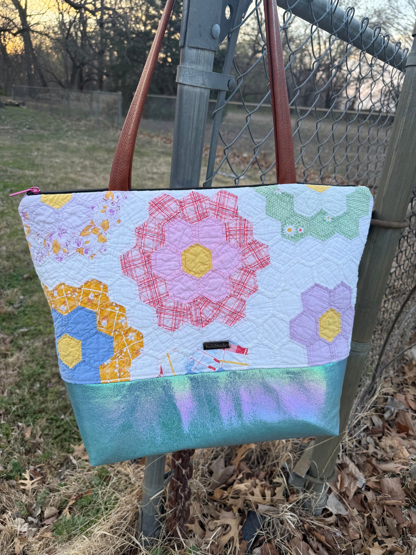 Blue Shimmer Flower Garden Tote